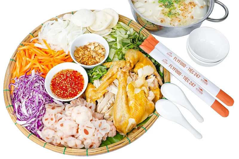 Gỏi Gà Măng Cụt Kèm Cháo Nấm Hạt Sen